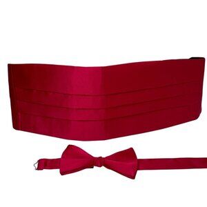 STANLEY BLACKER Cummerbund and Bow Tie Red Silk Formal Set